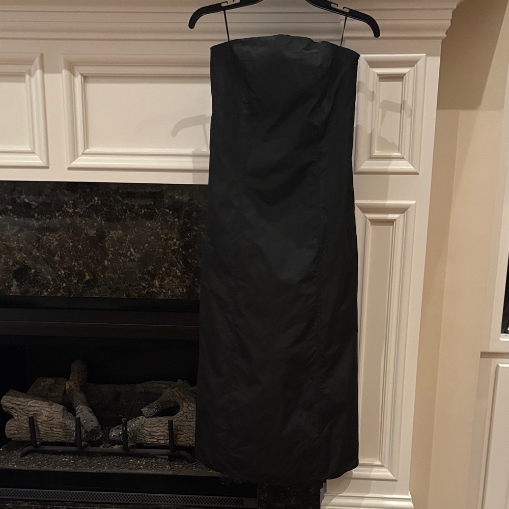Zara Black Strapless corset bustier style black nylon Midi Dress sz.XS
